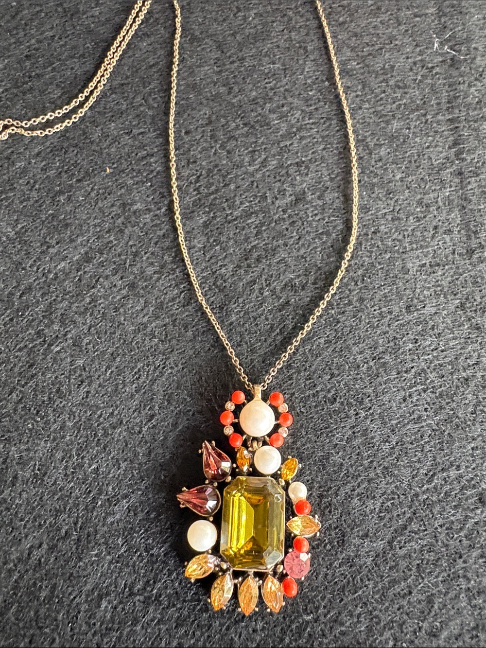 Ann Taylor Green Crystal Pendant Necklace with Coral and Pearl Accents